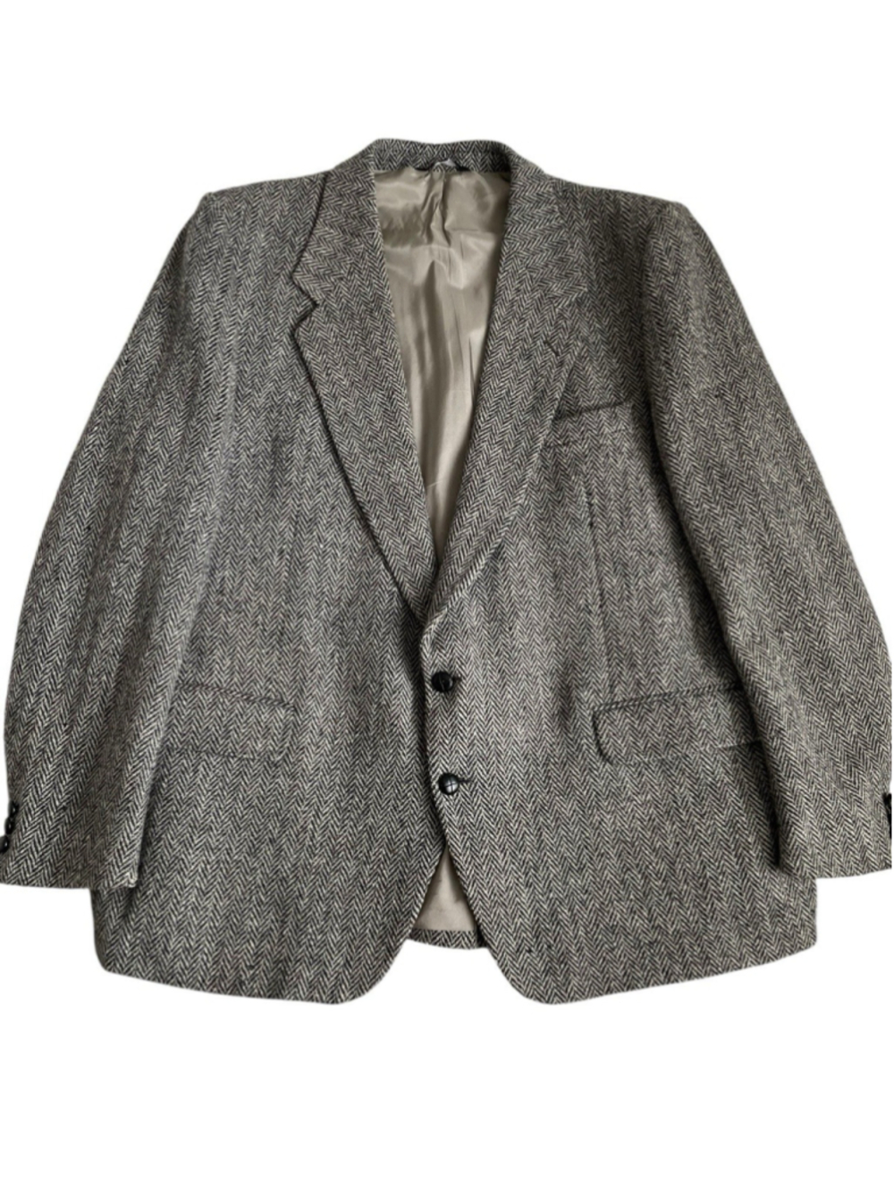 Vintage Harris Tweed Blazer Mens 48R Gray Herringbone Sport Coat Jacket